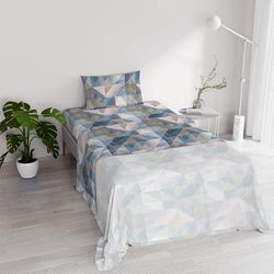 Ensemble de draps River en Coton et Fibres recyclées, lit Simple, modèle : Sepik Blue, confectionné en Italie