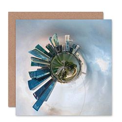 Wee Blue Coo KAART GROETING KLEINE WERELD STAD SKYLINE CLOUD SWIRL GIFT