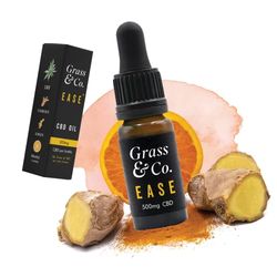 Grass & Co. EASE - Flavoured CBD Oil Drops 500mg (5.5%) CBD with Added Ginger, Turmeric and Vitamins D + K | Pain & inflammation Relief | 10ml
