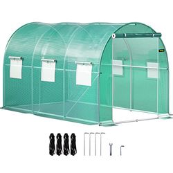 VEVOR Tunnelkas voor de tuin, 3,7 x 2,1 x 2,1 m, tent, schuur planten, frame van verzinkt staal, waterdichte afdekking, PE, 1 bovenbalk, 2 diagonale palen, 1 deur, 6 ramen, voor het kweken van