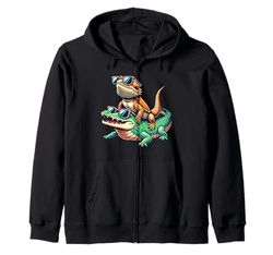 Bearded Dragon Crocodile Sunglasses Zip Hoodie