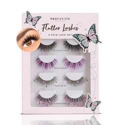 Profusion Cosmetics Empowered Butterfly Flutter Lashes Set di 4 paia di ciglia per un look elegante e bello, ciglia finte professionali leggere per ottenere un effetto naturale soffice occhio di gatto