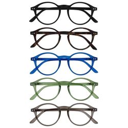 OPULIZE REY Occhiali da Lettura - Pacco da 5 - Montatura Rotonda Retro - Nero Opaco, Marrone, Blu, Verde, Grigio - Uomo Donna - RRRRR56-12367 - +2.50
