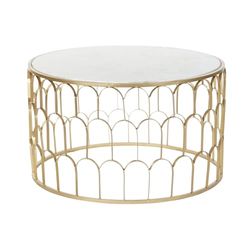 MESA CENTRO HIERRO MARMOL 87X87X51,5 DORADO