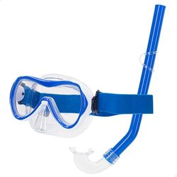 AKTIVE Aqua Sport Snorkel Glasögonkit för barn, justerbar mask, dykrör, latexfri, allergivänlig, 2 färger, blå, svart, slumpmässig frakt, nät för transport, 7 år (54241)