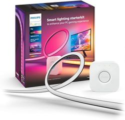 Philips Hue Play Gradient PC Lightstrip 24-27": Ljusslinga för datorn, Philips Hue White and Color, Hue Sync, flerfärgfunktion, Zigbee & BT, röststyrning, 1-pack + Hue Bridge