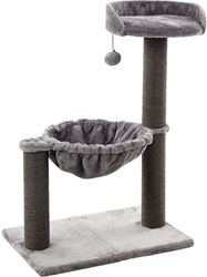 Flamingo Arbre à Chat Wilma Gris - 58x33x69cm - Poteau à Chat - Hamac et Plateforme rembourrée - Jouet avec Clochette pour Plus de Plaisir