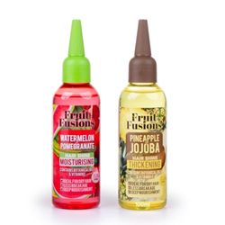 Fruit Fusions Hair Shine Oil Set, Watermelon Pomegranate Moisturising and Pineapple Jojoba Thickening, 100 ml, 2-Pack