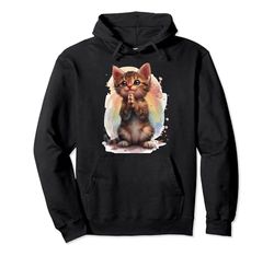 Meditar Gatito Santo Gato Mediador Fe Dios Religión Sudadera con Capucha