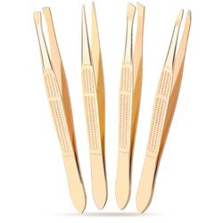 Alyvisun 4Pcs Professional Tweezers for Facial Hair Women and Men, Portable Stainless Steel Eyebrow Tweezers Set, Precision Tweezers for Ingrown Hair (Golden)