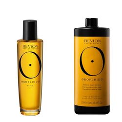 Revlon Professional Orofluido OLIO DI ARGAN ELIXIR CAPELLI+SHAMPOO, Trattamento Nutriente con Olio di Argan Vegano, 100ml + Shampoo Idratante e Lisciante, per la Lucentezza dei Capelli, 1000ml