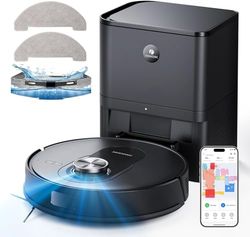 Proscenic Q8 MAX Robot Aspirador con Estación de Succión & Función de Limpieza, Potencia Succión 6000Pa, Bolsa para Polvo de 3L, Tanque de Agua de 250mL, Control de Voz por App Alexa Google Siri FTTT