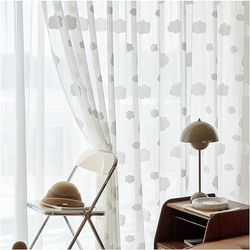 BYSURE Set van 2 gordijnen, transparante inslagringen, 3D-wolk voor meisjes voor woonkamer, slaapkamer, voile doorzichtige gordijnen, 140 x 260 cm, wit