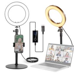 NEEWER Ring Light de Bureau 8" 18W pour Téléphone, Bicolore 2900-7000K 1380lux/0,5m CRI95+/TLCI97+ Éclairage Selfie 12 Effets USB C/Pied/Support Téléphone/Télécommande, Zoom/Youtube/TikTok Vlog, RH8B