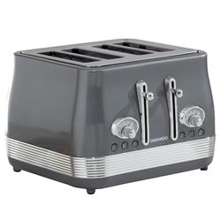 Daewoo Denver 4 Slice Toaster – Smoked Grey, Retro Vintage Design, Wide Slots, Defrost, Reheat, Cancel Functions, Browning Control, Removable Crumb Trays – Ideal for Family Kitchens