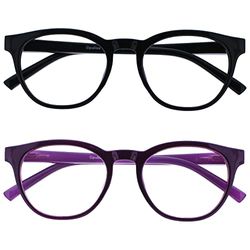 OPULIZE Blu Gafas con Bloqueo de Luz Azul Pack de 2 Montura Redonda Negra Violeta Oscuro Bisagras de Muelle Mejoran el Sueño Ordenador Gaming Antirreflejante Hombre Mujer BB5-15 +0.00