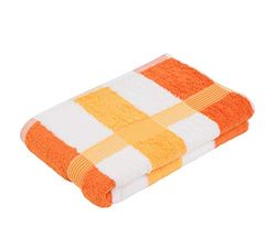 Gözze Toalha de duche às riscas de Nova Iorque, macia e absorvente, 100% algodão, 70 x 140 cm, laranja/branco/amarelo