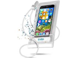 SBS Custodia impermeabile per smartphone iPhone, Samsung, Oppo, Xiaomi, Huawei fino a 6,5”, finestra touch trasparente, laccio da collo, IPX6, bianco