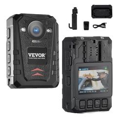 VEVOR Telecamera per Corpo della Polizia HD 1440P, 128 GB Audio Video, Batteria Integrata da 3500 mAh, LCD 5 cm, Visione Notturna Infrarossi, Telecamera Corpo Personale Impermeabile Forze dell'Ordine