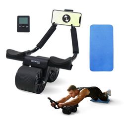 Mobiclinic®, Rueda abdominal con rebote automático, Soporte para codos, Temporizador digital, Esterilla antideslizante, Doble, Móviles, Ra-02, Gimnasio en casa, Fitness