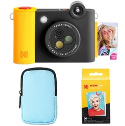 KODAK Smile+ 2-in-1 Fotocamera & Stampante Foto Bluetooth - Pacchetto Iniziale + Custodia Deluxe + Carta Zink 20pz - 10MP - Nera