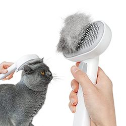 aumuca Kattborste, husdjursborste, hundborste för långt hår och kort hår, katt- och hundskötborste, design med en knapptryckning, snabbrengöring av borsten (vit）