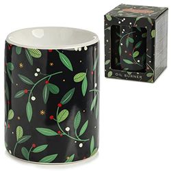 Puckator Mistletoe and Winter Berries Printed Oil Burner - Ceramic - Living Room Accessories - Wax Liquidizer - For Essential Oils - Wax Burners - Scents Melter - Wax Melt Holder - Room Fragrance