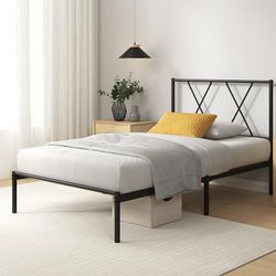 Zinus Elias lit 90x190 cm - Cadre de lit en métal avec tête de lit - Montage Facile - Hauteur 30 cm - Lit avec Support de Lattes en métal - Espace de Rangement sous Le lit - Noir