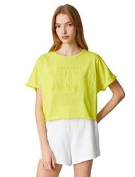 Koton Dames crop oversized T-shirt met korte mouwen en ronde hals, groen (788), S