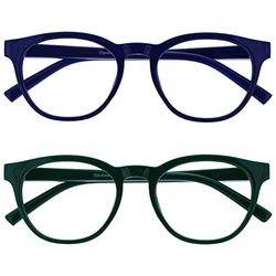OPULIZE Blu - Occhiali da Lettura Filtro Luce Blu Set da 2 Montatura Tonda Fashion Cerniere a Molla Migliorano il Sonno Gaming Computer Anti Riflesso Blu Verde Uomo Donna BB5-36 +3.00