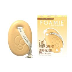Foamie Shampoo e gel doccia 2 in 1 alla vaniglia, per capelli e corpo, con olio di mandorle e profumo di vaniglia, pH neutro, vegano e senza plastica, 80 g