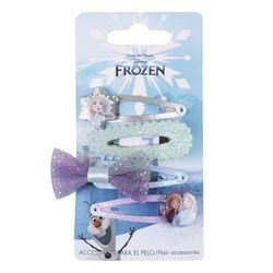 Disney Frozen Glittered Hair Snap Clips for Girls, 2 Inch Metal Shiny Non-Slip Clips with Bow on Top and with Two Decorative Charms, 4 Hair Clips