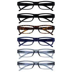 OPULIZE Ace Reading Glasses 6 Pack Classic Everyday Narrow Frame Scratch Resistant Spring Hinges Black Brown Blue Grey Mens Womens RRRRRRR32-112377 +3.00