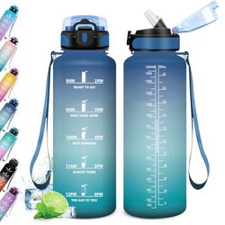 KollyKolla Botella Agua 1.5L, Botella Agua Motivadora, Botella de Agua con Pajita, Prueba de Fugas, Reutilizable Cantimplora para Adulto, Colegio, Gimnasio, Oficina, Bicicleta, Gym, Fitness
