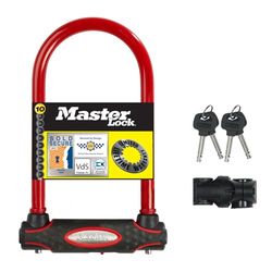 Master Lock 8195EURDPROCOLR Cadeado U, chave, suporte de transporte, anti-roubo certificado, vermelho, elétrico, bicicleta de montanha, unissexo - adulto, M/tamanho único