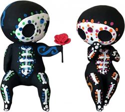 Hqroidd Sugar Skull Decor Figurines Skeleton Couple Statue Display with Flower Home Decoration Hand Crafts Table Ornament Gift for Women Men