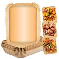 GOURMETmaxx Carta da forno per friggitrice ad aria calda, da 3 a 5 litri, con rivestimento antiaderente e resistente all'olio, doppio cestello, carta da forno, 100 pezzi, 22 x 14 x 4,5 cm