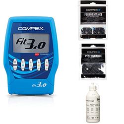 Compex Fit 3.0 Elettrostimolatore, Blu + CefarCompex - Elettrodi Performance Snap 5x5 cm Performance Elettrodi a Snap, 5x10 cm, 2 Pezzi 602048 Gel, 250 gr
