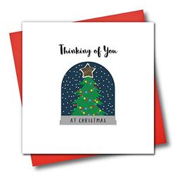 Claire Giles Greeting Cards, Happy Christmas Card, "Thinking of You" Snow Globe Design Xmas Greeting Card, Embellished with a Padded Star