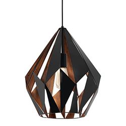 Eglo Candeeiro suspenso CARLTON 1, lâmpada de suspensão com 1 lâmpada, candeeiro suspenso retro de aço, cor preto, cobre, casquilho E27, diâmetro 38,5 cm