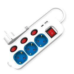 ROLINE 3-voudige stekkerdoos met schakelaar, USB-oplader A+C, 3 m