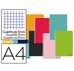 Cuaderno espiral liderpapel a4 micro smart tapa blanda 80h60gr cuadro 5mm doble margen 4 taladros colores surtidos