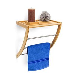 Relaxdays 10019188 - Toallero de pared de madera, 40 x 38 x 24,5 cm, Madera, marrón natural