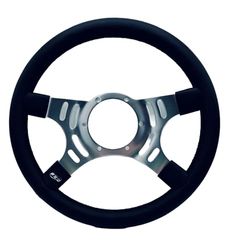 Mountney Traditional 14" 4 Spoke Semi-Dished Black Leather Steering Wheel With Polished Centre