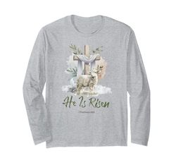 Egli è risorto Pasqua Agnello cristiano & Bibbia Croce Maglia a Manica