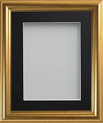 Frame Company Eldridge Gold Photo Frame with Black Mount, 14x11 for 12x8 inch, fitted with perspex