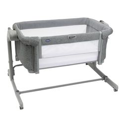 Chicco Next2Me Magic EVO, Cuna, con Modo Mecedora, Basculante, Base Mecedora, Lateral Abatible, Altura Ajustable, 4 Ruedas, Colchón y Bolsa de Viaje Incluidos, Gris Oscuro