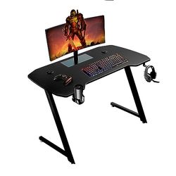 Baroni Home Ergonomisch gamingbureau met standaard en haak voor hoofdtelefoon en bekerhouder, speeltafel van MDF en staal, 120 x 60 cm