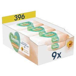 Pampers Harmonie Protect & Care Chusteczki Nawilżane dla Dzieci, 396 Sztuk (9 x 44), Pomagają Zachować Naturalne Ph Skóry, z Wyciągiem z Nagietka