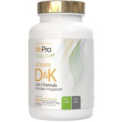 LIFE PRO LIFE PRO NUTRITION Vit D&K2MK7 90 Vcaps, Vitamina D + Vitamina K2 MK7, Altamente Dosificada, Comprimidos Veganos, Sin Aditivos Innecesarios
